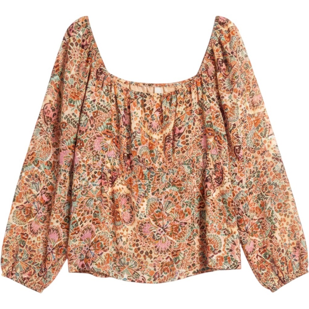 DR2 XL Multi Color Butterfly Floral Paisley Smocked Waist Blouse DR24256PG1